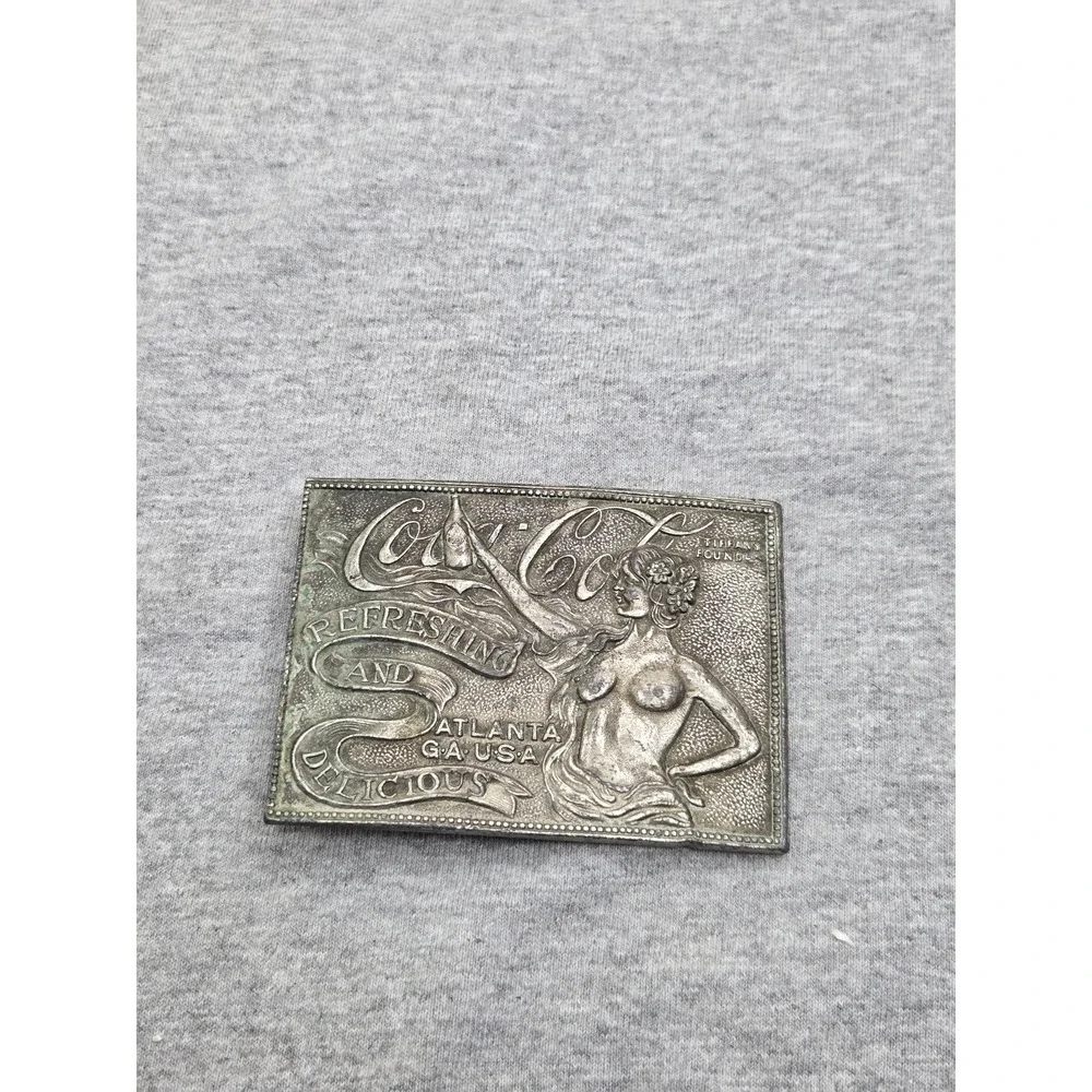 Vintage Coca Cola Solid Brass Tiffany Studios Atlanta Belt Buckle Collectible